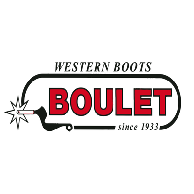 Logo of Boulet Western Boots with a boot graphic and text on a white background