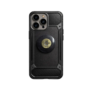 Black phone case with a bullet design on a white background