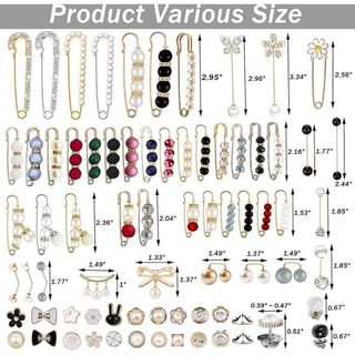 Collection of various hair accessories with measurements on a white background