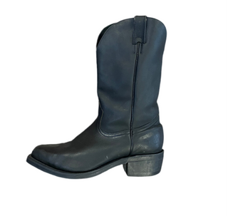 Black leather boot on a white background