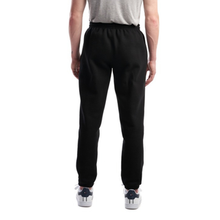 Person wearing black sweatpants on a white background
