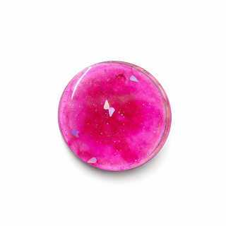 Pair of pink round earrings on a white background