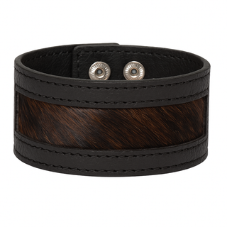 Dark brown leather bracelet with brown interior on a white background